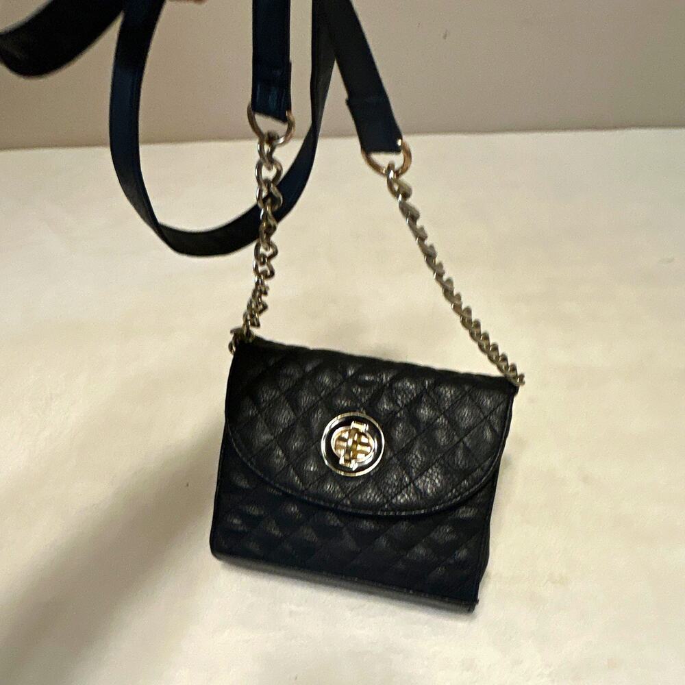 Expressions NYC Black Quilted Crossbody Bag Gold Hardware Chain Strap Turn Lock